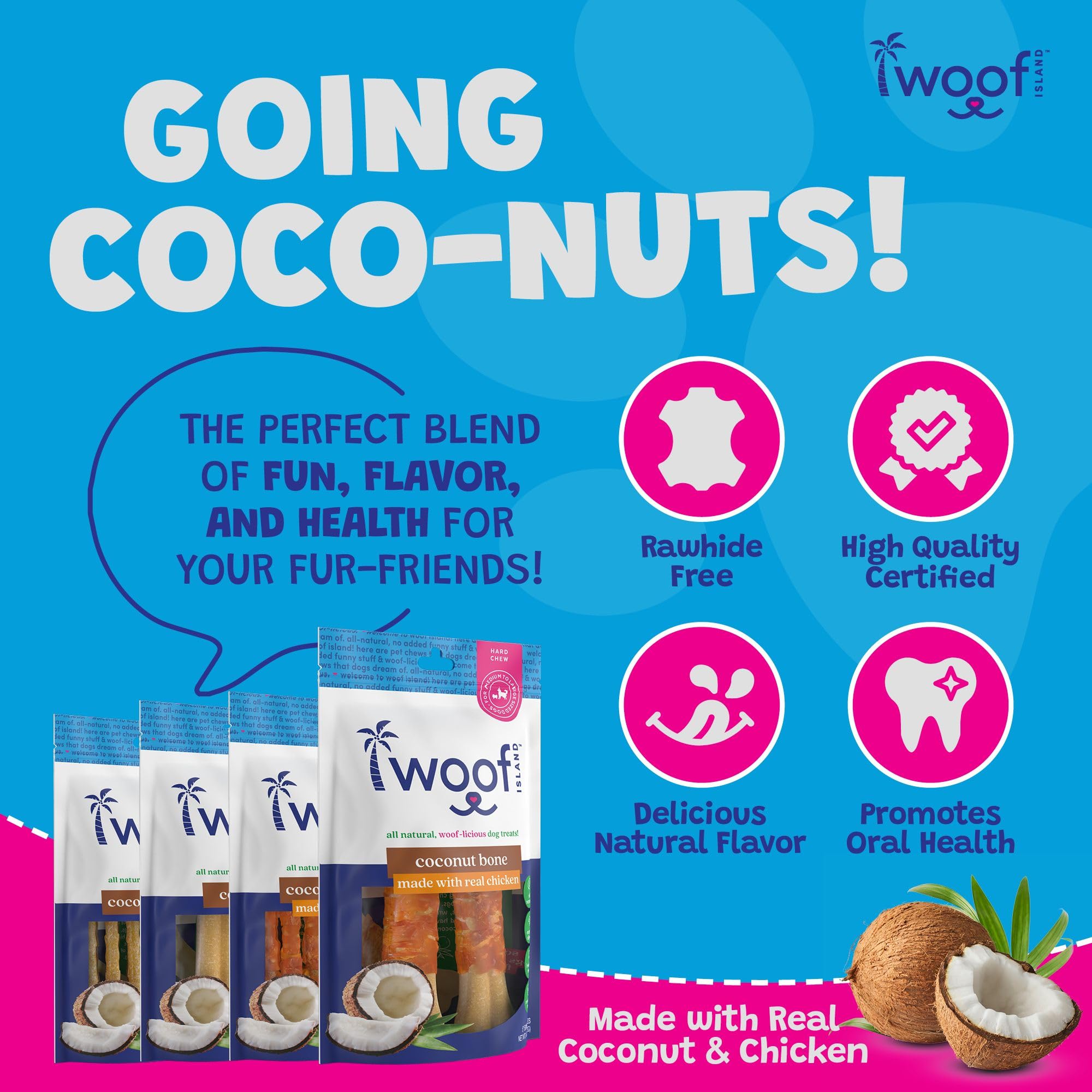 Woof Island Coconut Dog Bones - Premium, All Natural Coconut Dog Treats - Healthy Puppy Treats & Vitamin Rich Rawhide Free Dog Chews - (with Real Chicken)