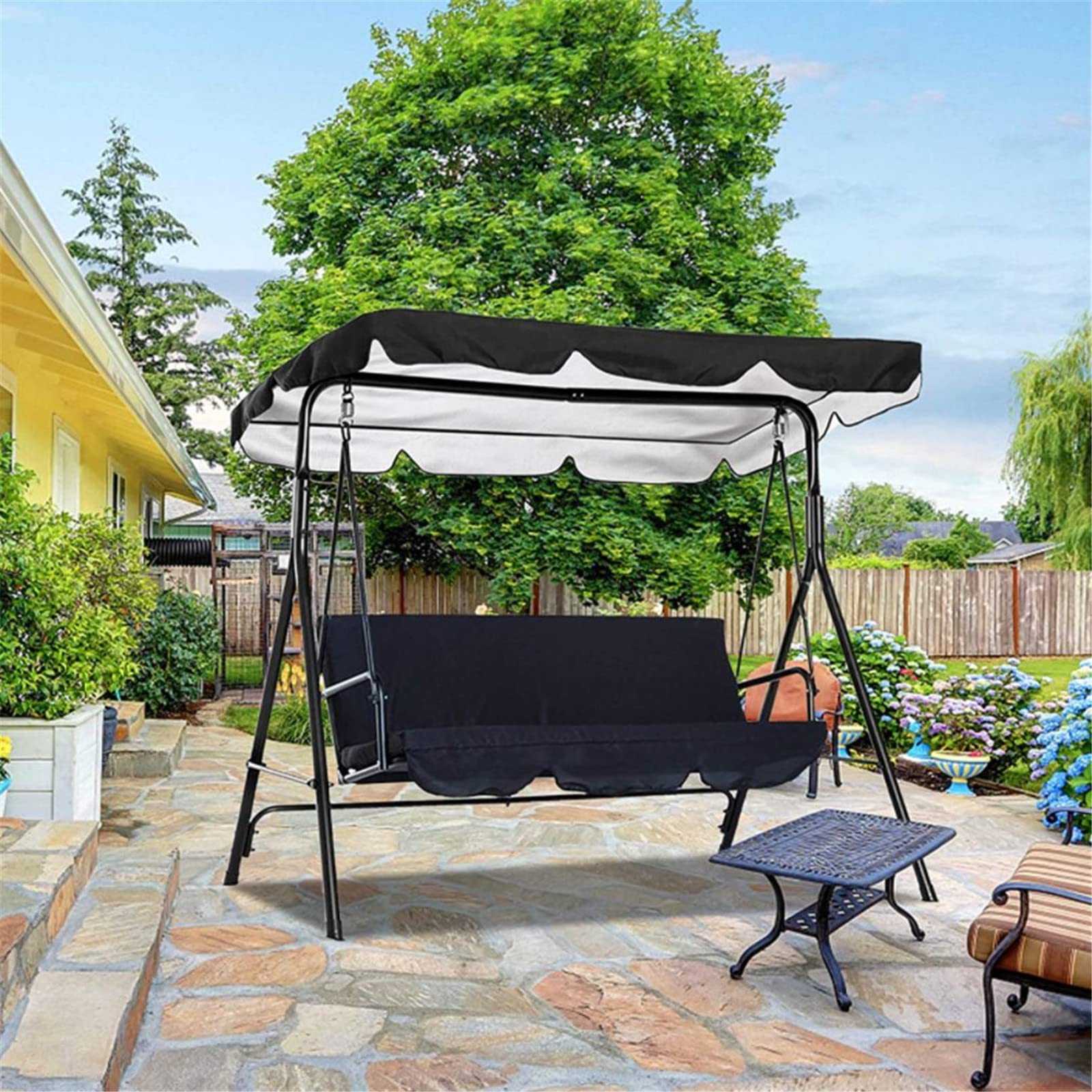 ASkinds Outdoor Patio Swing Cushions 3 Seater and Canopy Replacement, Waterproof Swing Replacement Parts for Outdoor Patio Swing Chair or Hanging Glider Porch Bench Furniture Cover(Black)