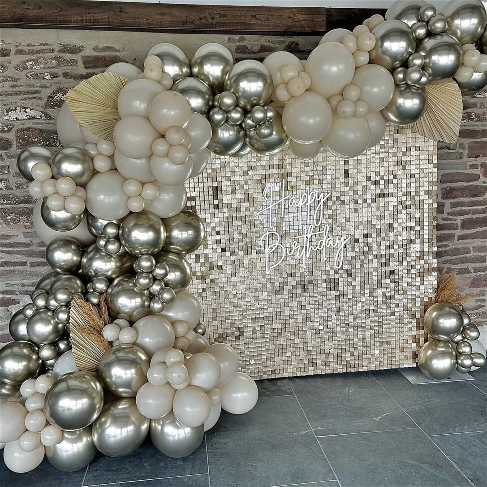 Champagne Gold and White Balloons, 60Pcs Beige White Sand Metallic Gold Pearl White Balloons for Girls, Neutral Ivory White Gold Balloons for Women Birthday Boho Wedding Engagement Party Decorations