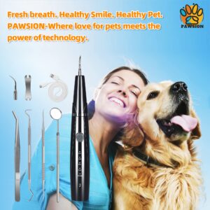 PAWSION Ultrasonic Dog Plaque and Tartar Remover, Teeth Cleaning Kit for Pets, Rechargeable Dental Scraper for Pets, 5 Modes with 3 Cleaning Heads, with LED Light