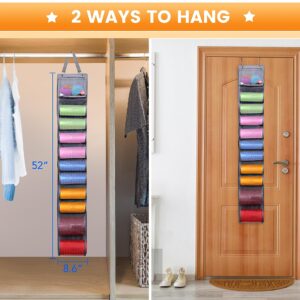 HOMELANE Premium Hanging Closet Storage Organizer for Leggings Yoga Pant Jeans Socks Bra Underwear Top T-Shirt Gym Clothes Scarf Hoodie Sweater Towel Bag, Small Foldable Roll Hangers - 22 GRIDS (Grey)