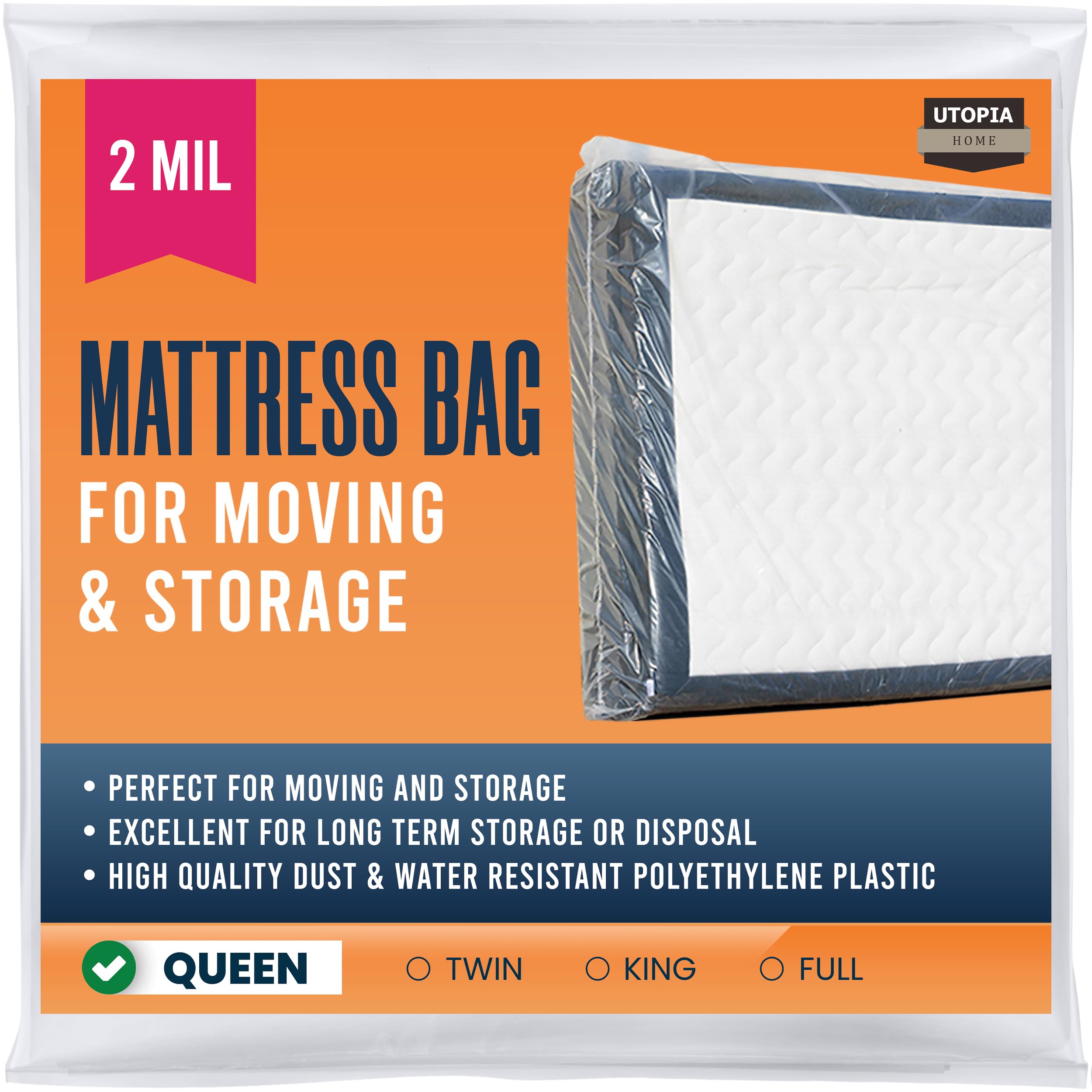 Utopia Home Mattress Bag for Moving Queen Size Mattress Storage Bag, Plastic Mattress Cover, Fits Mattresses up to 14 Inches