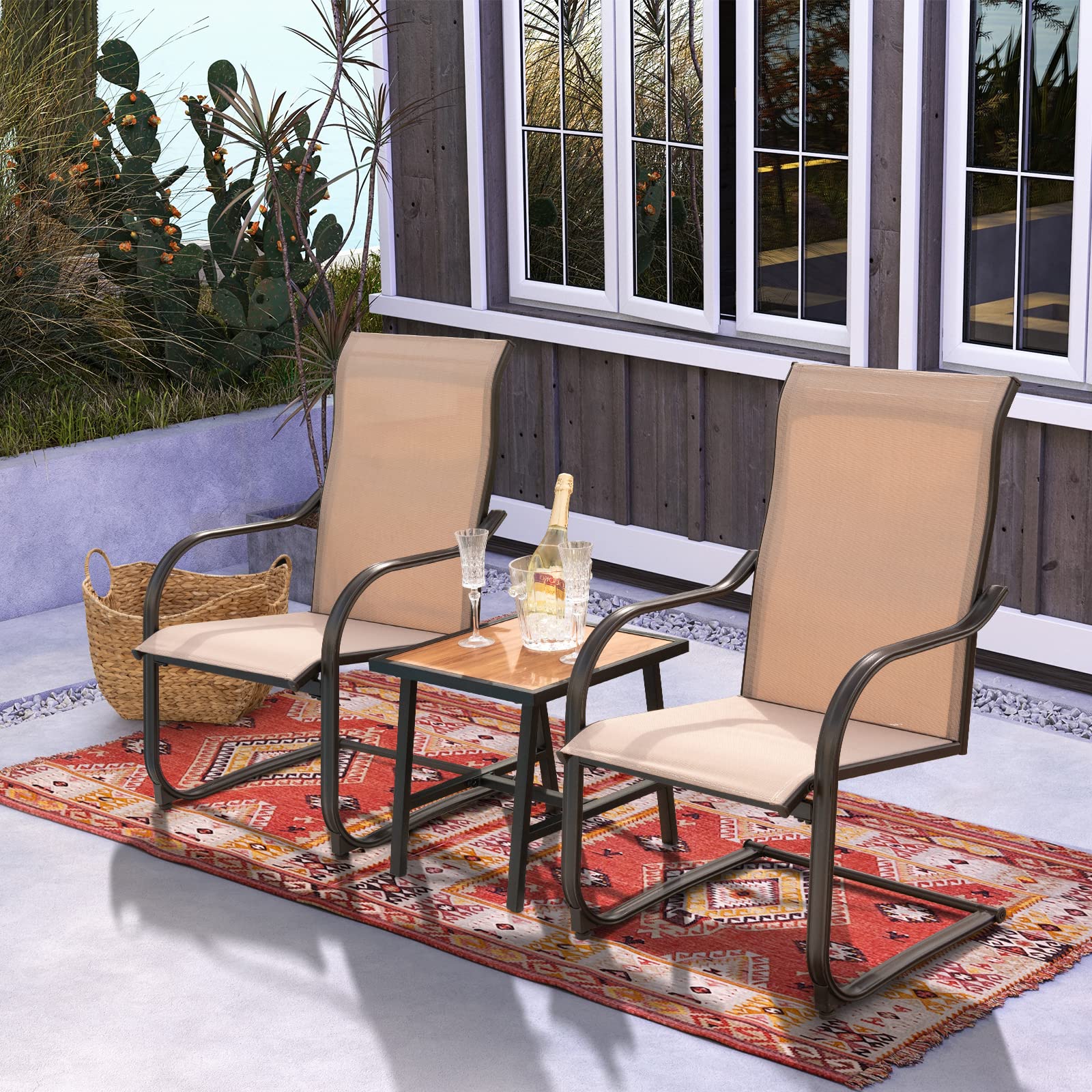 Giantex Patio Chairs Set of 2, High Back Outdoor Chairs w/Sled Base, All Weather Fabric, Heavy Duty Metal C-Spring Frame, Outside Dining Chairs for Lawn Deck Porch Balcony Backyard Pool