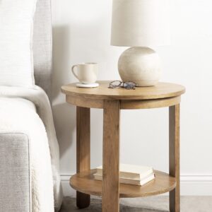 Kate and Laurel Foxford Tiered Round Side Table, 22 x 22 x 24, Natural Brown, Transitional Two-Tier Circle Nightstand Table with Storage and Resilient Wood Construction for Bedroom Decor