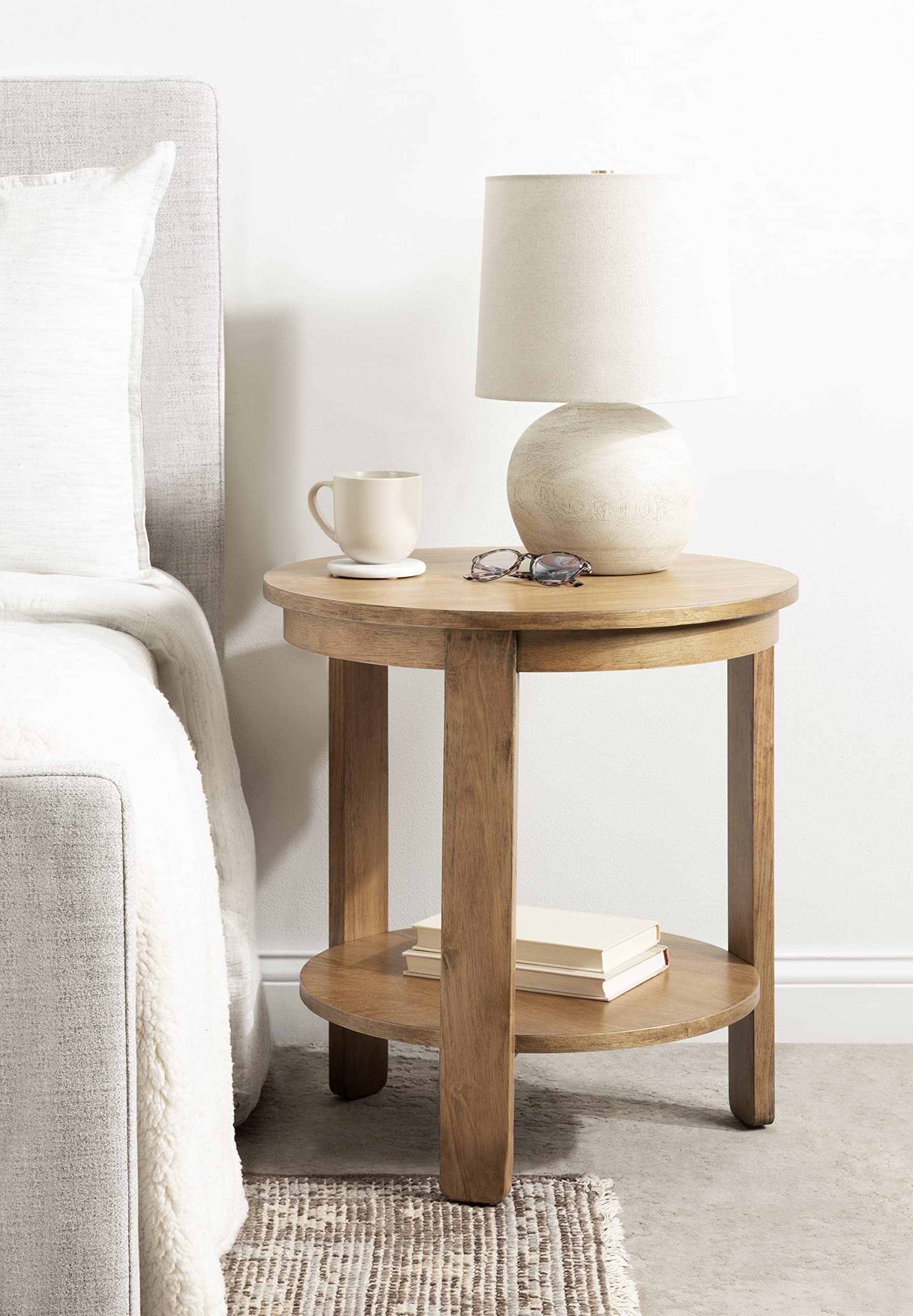 Kate and Laurel Foxford Tiered Round Side Table, 22 x 22 x 24, Natural Brown, Transitional Two-Tier Circle Nightstand Table with Storage and Resilient Wood Construction for Bedroom Decor