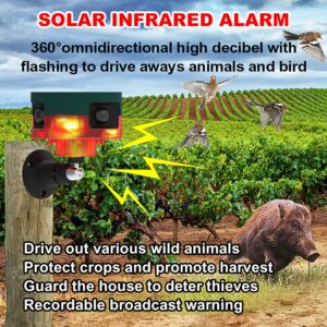 WONFAST Solar Sensor Security Alarm Lights Outdoor, 360° Motion Detector LED Flashing Strobe Light Warning Lamp Built-in 13Sounds,129db Loud Siren Sound for Home Farm Barn Villa Yard (Red-1)