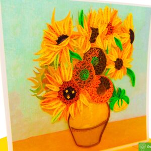 GREENHANDSHAKE Van Gogh's Vase with Sunflowers (1888) Quilling Art Greeting Card,Design Greeting Card for Birthday, Valentine's Day, Get Well, All Occasion. Framable Artwork for Art Lovers