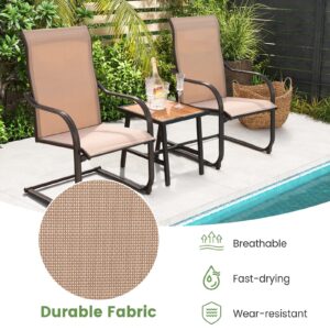 Giantex Patio Chairs Set of 2, High Back Outdoor Chairs w/Sled Base, All Weather Fabric, Heavy Duty Metal C-Spring Frame, Outside Dining Chairs for Lawn Deck Porch Balcony Backyard Pool