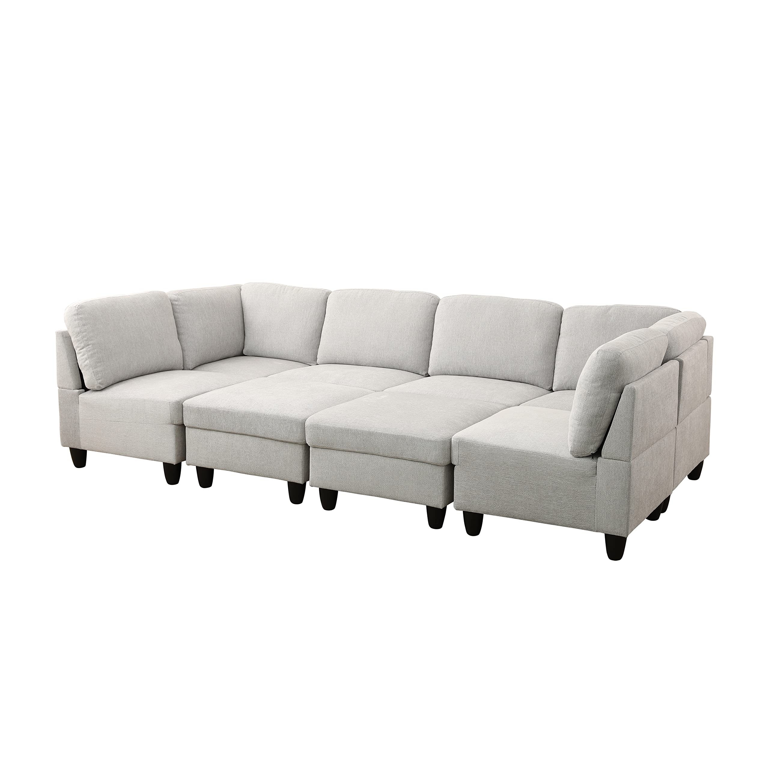 Beverly Fine Furniture Salina 8-Piece Upholstered U-Shape Modular Sectional Sofa, White Grey