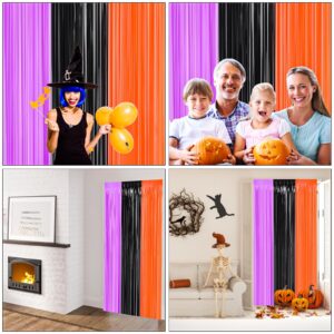 FOIMAS 3 Pack Halloween Tinsel Foil Fringe Curtain,3.3x6.6ft Black Orange Purple Tinsel Fringe Streamers Photo Booth Prop for Halloween Party Decoration Back Drop