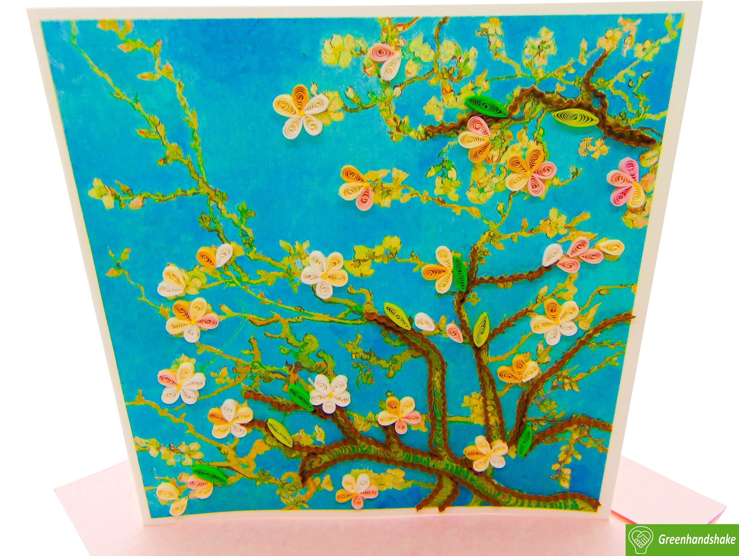 GREENHANDSHAKE Van Gogh's Almond blossom (1890) Quilling Art Greeting Card,Design Greeting Card for Birthday, Valentine's Day, Get Well, All Occasion. Framable Artwork for Art Lovers