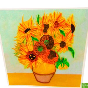 GREENHANDSHAKE Van Gogh's Vase with Sunflowers (1888) Quilling Art Greeting Card,Design Greeting Card for Birthday, Valentine's Day, Get Well, All Occasion. Framable Artwork for Art Lovers