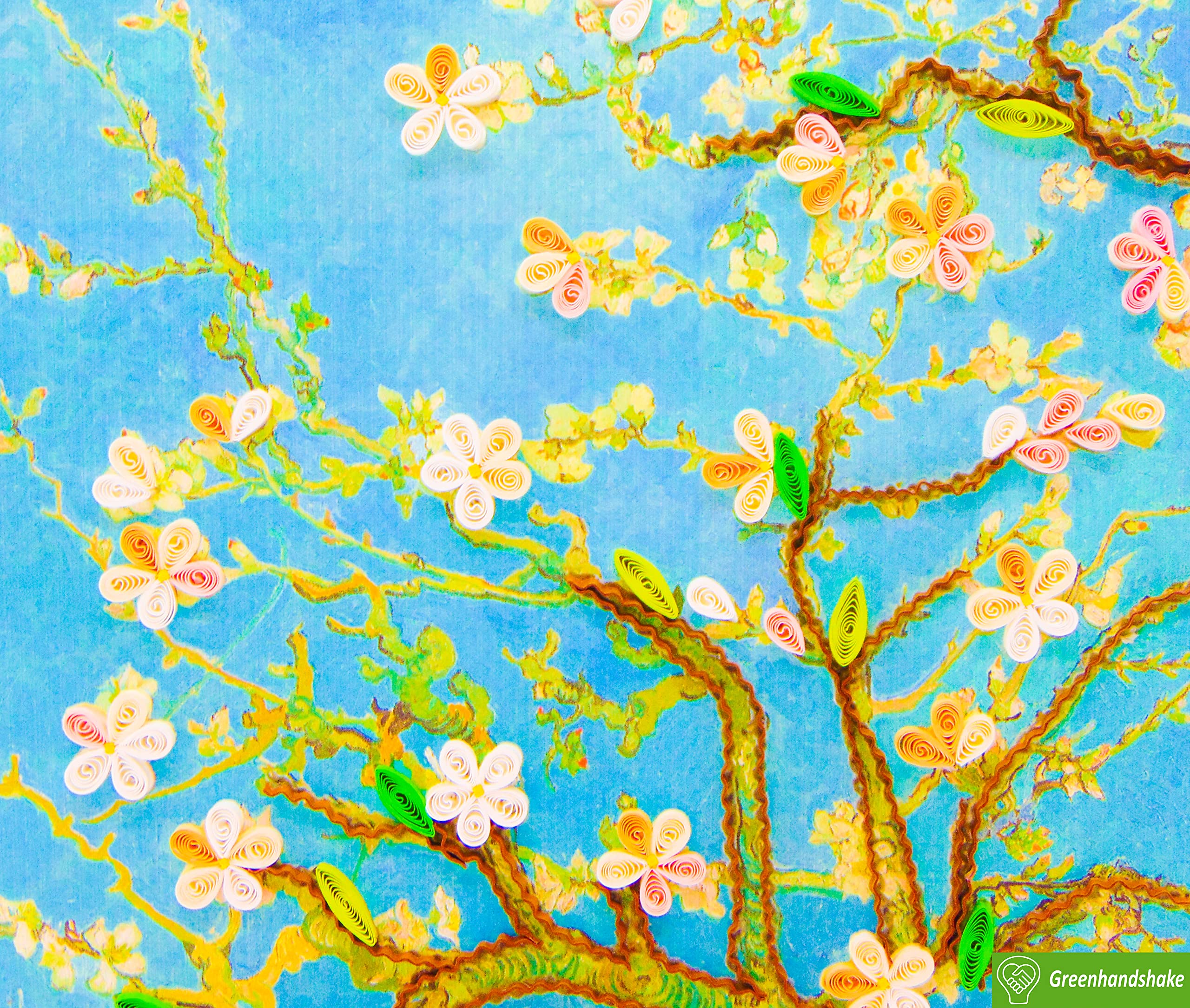 GREENHANDSHAKE Van Gogh's Almond blossom (1890) Quilling Art Greeting Card,Design Greeting Card for Birthday, Valentine's Day, Get Well, All Occasion. Framable Artwork for Art Lovers