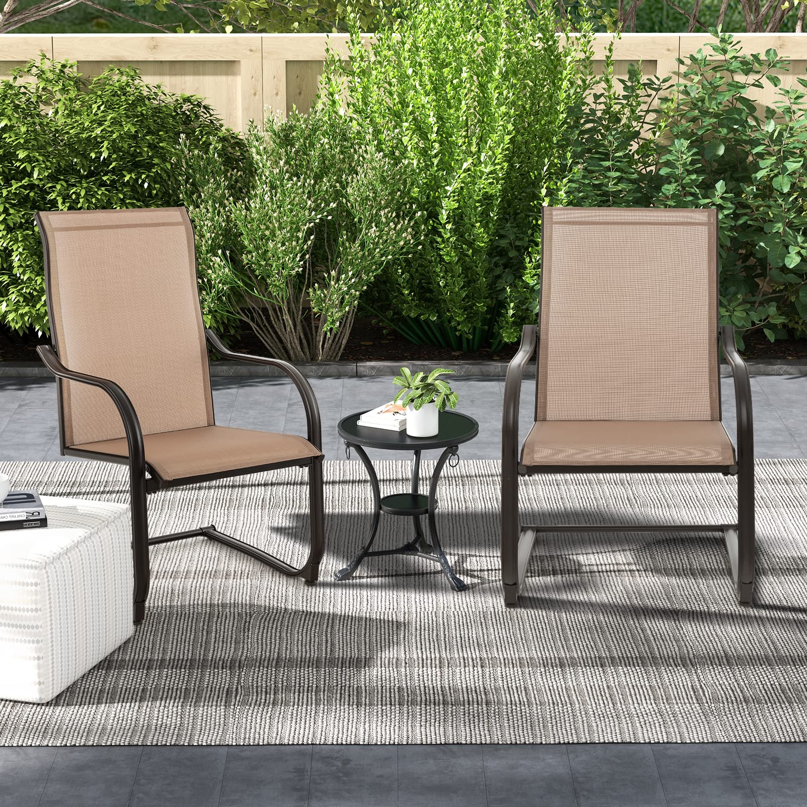 Giantex Patio Chairs Set of 2, High Back Outdoor Chairs w/Sled Base, All Weather Fabric, Heavy Duty Metal C-Spring Frame, Outside Dining Chairs for Lawn Deck Porch Balcony Backyard Pool