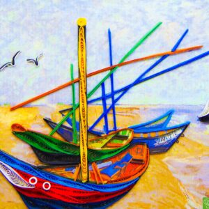 GREENHANDSHAKE Van Gogh Fishing Boats on the Beach (1888) Quilling Art Greeting Card,Design Greeting Card for Birthday, Valentine's Day, Get Well, All Occasion. Framable Artwork for Art Lovers