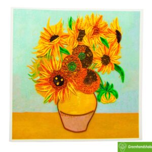 GREENHANDSHAKE Van Gogh's Vase with Sunflowers (1888) Quilling Art Greeting Card,Design Greeting Card for Birthday, Valentine's Day, Get Well, All Occasion. Framable Artwork for Art Lovers