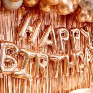 Rose Gold birthday decorations for women ，happy birthday party decorations for girls，Rose Gold Fringe Curtain，happy birthday banner，happy birthday balloon，happy birthday balloon letters