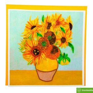 GREENHANDSHAKE Van Gogh's Vase with Sunflowers (1888) Quilling Art Greeting Card,Design Greeting Card for Birthday, Valentine's Day, Get Well, All Occasion. Framable Artwork for Art Lovers