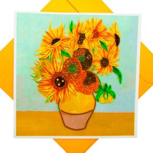 GREENHANDSHAKE Van Gogh's Vase with Sunflowers (1888) Quilling Art Greeting Card,Design Greeting Card for Birthday, Valentine's Day, Get Well, All Occasion. Framable Artwork for Art Lovers