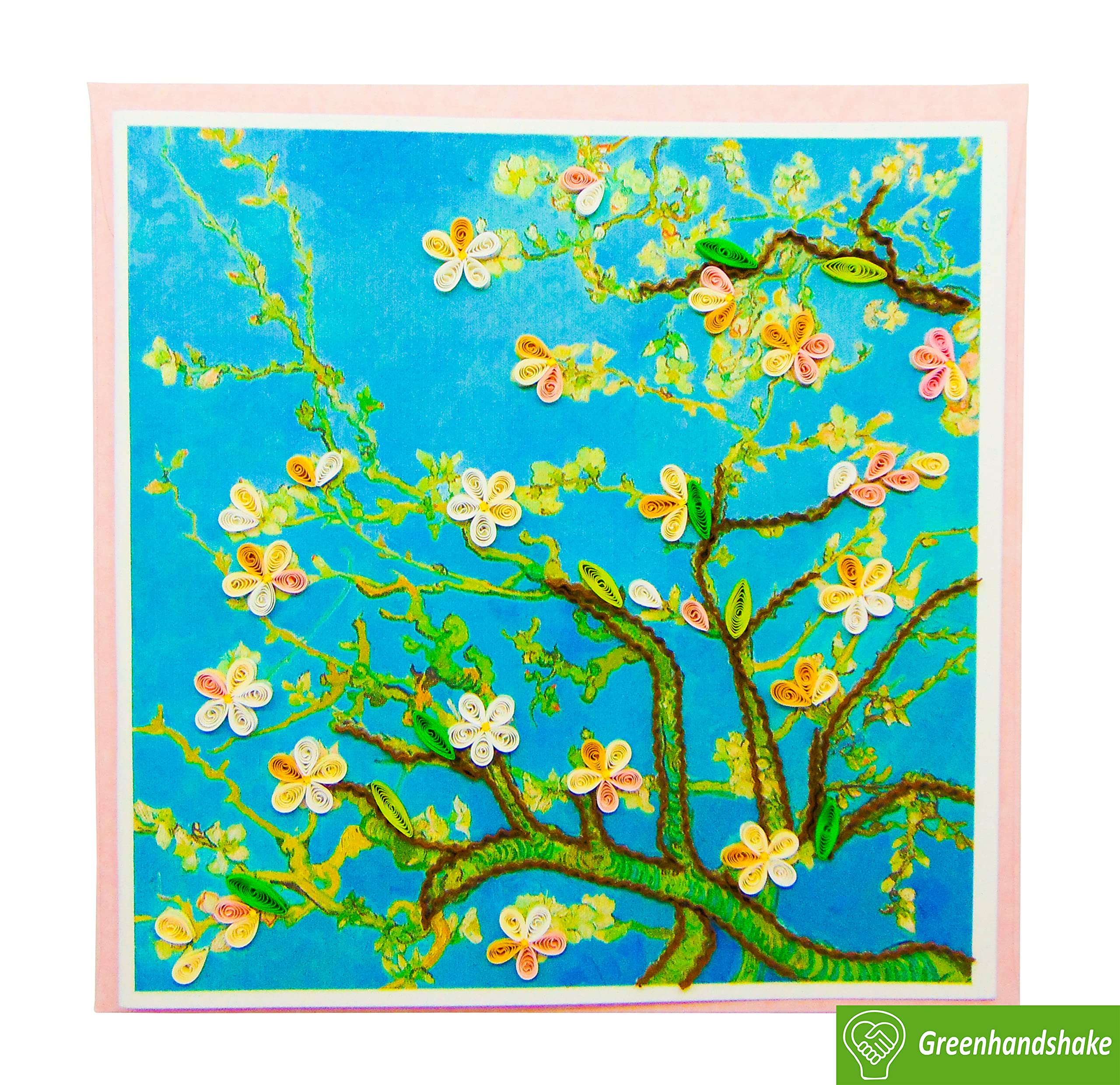 GREENHANDSHAKE Van Gogh's Almond blossom (1890) Quilling Art Greeting Card,Design Greeting Card for Birthday, Valentine's Day, Get Well, All Occasion. Framable Artwork for Art Lovers