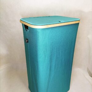 Royal Assad Large Collapsible Laundry Hamper with Lid - Foldable Bamboo Laundry Basket with 2 Removable Bags for Clothes, Towels, Bedroom, Bathroom - 27.2 Gallons (103L) - Light Teal