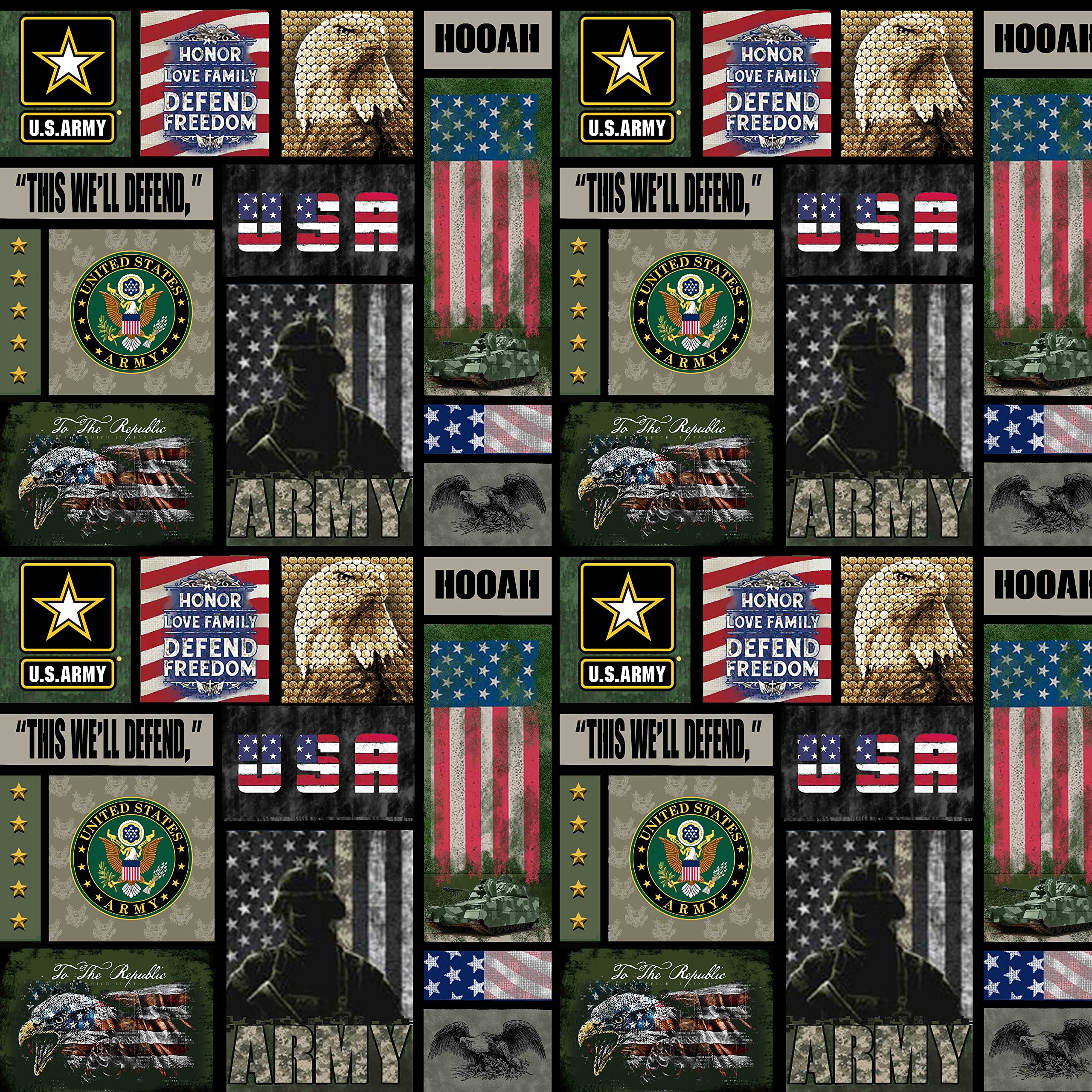 SYKEL ENTERPRISES United State Military Cotton Fabric-US Army Servicemember Camo Flag Block Cotton Fabric by Sykel