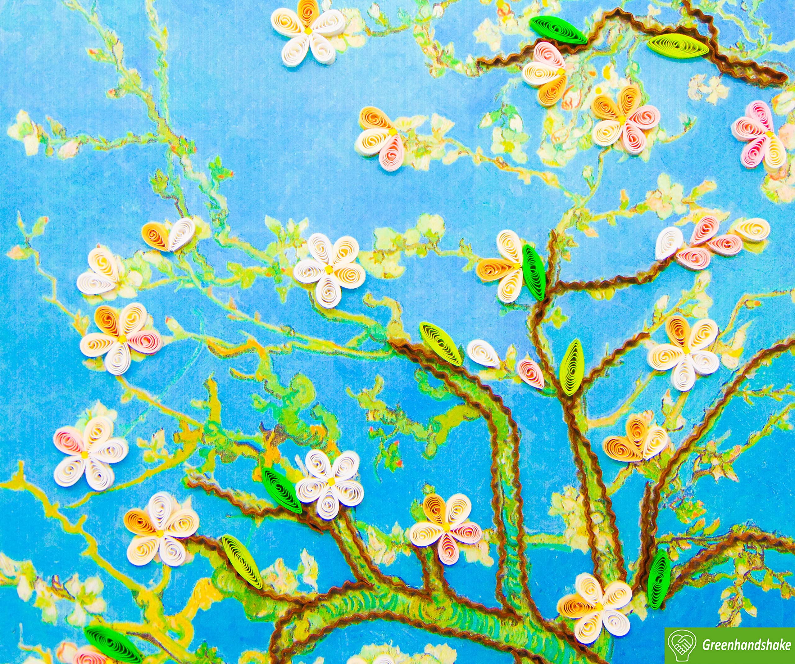 GREENHANDSHAKE Van Gogh's Almond blossom (1890) Quilling Art Greeting Card,Design Greeting Card for Birthday, Valentine's Day, Get Well, All Occasion. Framable Artwork for Art Lovers