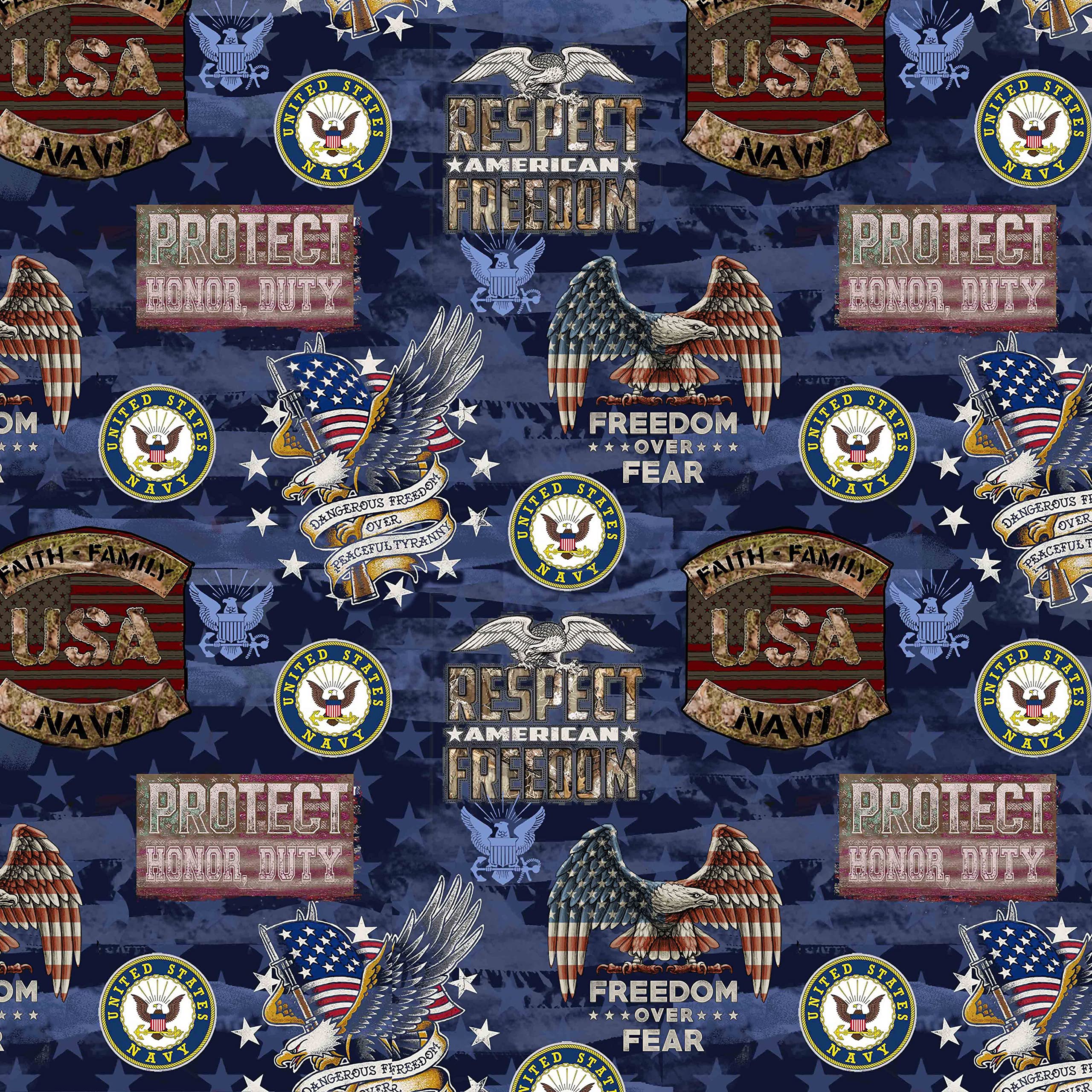 SYKEL ENTERPRISES United State Military Cotton Fabric-US Navy Servicemember Camo Flag Cotton Fabric by Sykel