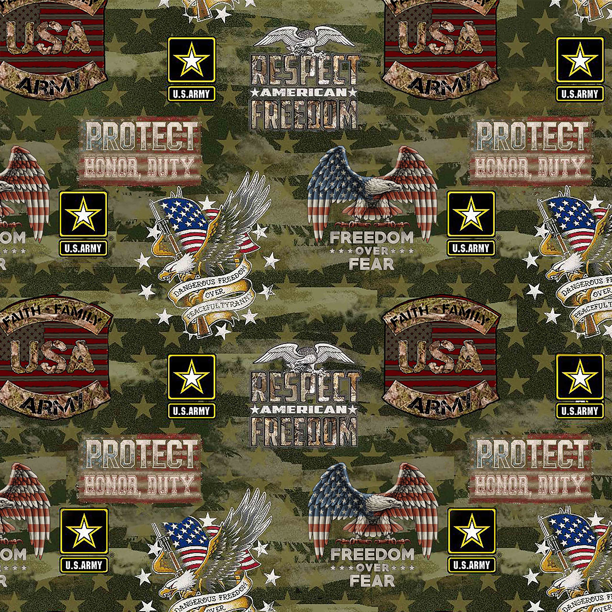 SYKEL ENTERPRISES United State Military Cotton Fabric-US Army Servicemember Camo Flag Cotton Fabric by Sykel