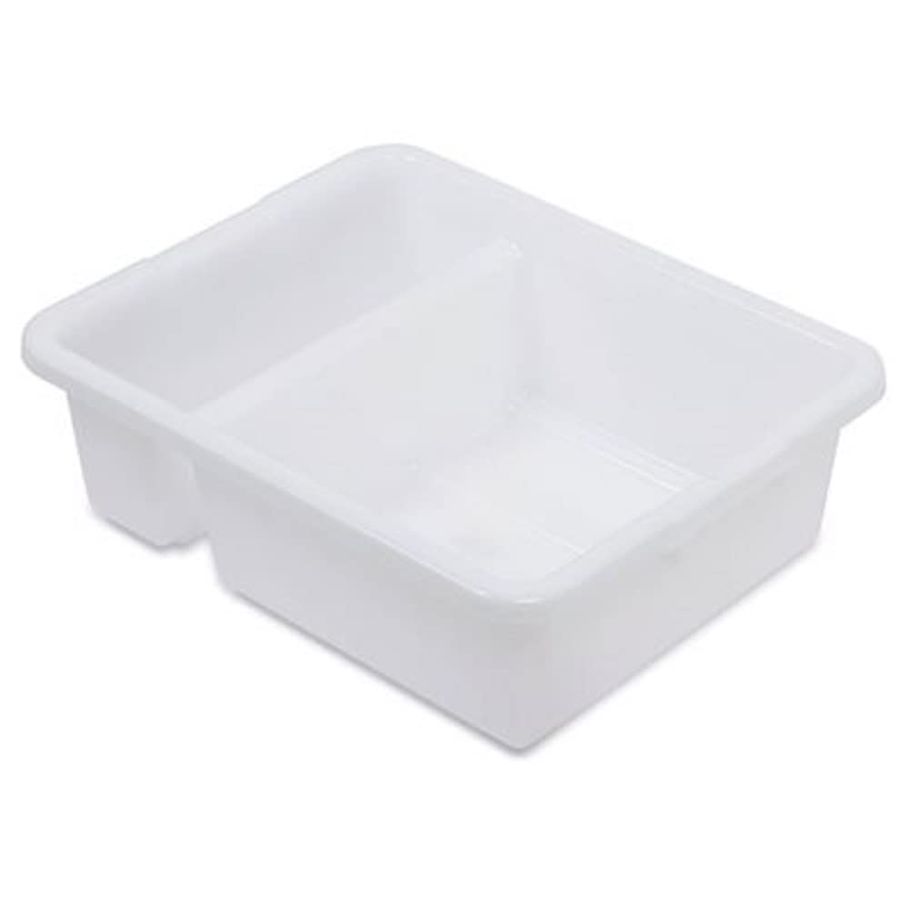 Soro Essentials- 7” Deep White Polyethylene Commercial Divided Bus Box Heavy Duty Plastic Restaurant Tub Dish Washing Box for Kitchen Organization Storage