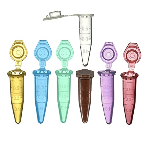 MUHWA 500 PCS Polypropylene Graduated Microcentrifuge Tube with Snap Cap, 0.5ml Capacity Microtubes (Assorted Colors)