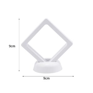 10 Pcs Diamond Shape Floating Display Case, 3D Floating Frame Display Holder Stands for Jewelry Commemorative Coin Medallions Fossil, 3.5 x 3.5 x 0.8 inches, White