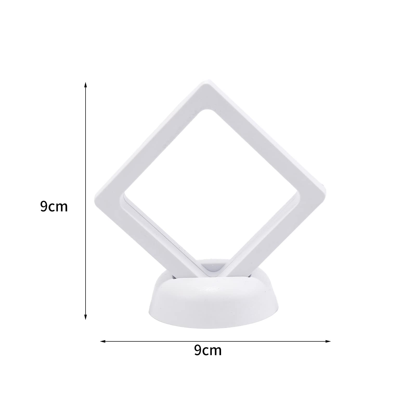 10 Pcs Diamond Shape Floating Display Case, 3D Floating Frame Display Holder Stands for Jewelry Commemorative Coin Medallions Fossil, 3.5 x 3.5 x 0.8 inches, White