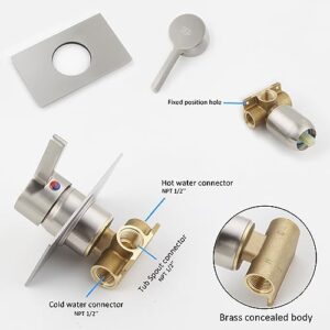 POP SANITARYWARE Wall Mounted Waterfall Bathtub Faucet Brushed Nickel Single Handle Tub Filler Faucet with Valve