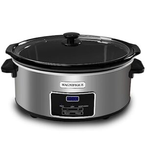 MAGNIFIQUE 8-Quart Casserole Slow Cooker with Timer and Digital Programmable - Small Kitchen Appliance for Family Dinners - Serves 6+ People - Heat Settings: Keep Warm, Low and High