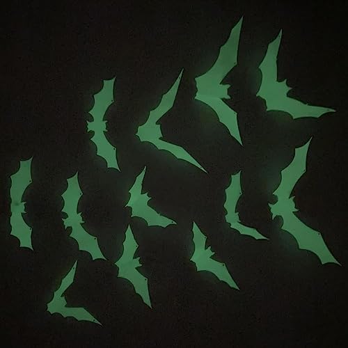 Forbidden Road 12 Pieces Bats Decoration Glow in The Dark Bat Stickers 3D DIY Bats Decor Luminous Bats Wall Decor Bats Decor Wall Stickers Bat Decals (12pcs, Green)