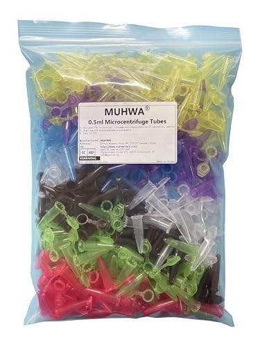 MUHWA 500 PCS Polypropylene Graduated Microcentrifuge Tube with Snap Cap, 0.5ml Capacity Microtubes (Assorted Colors)