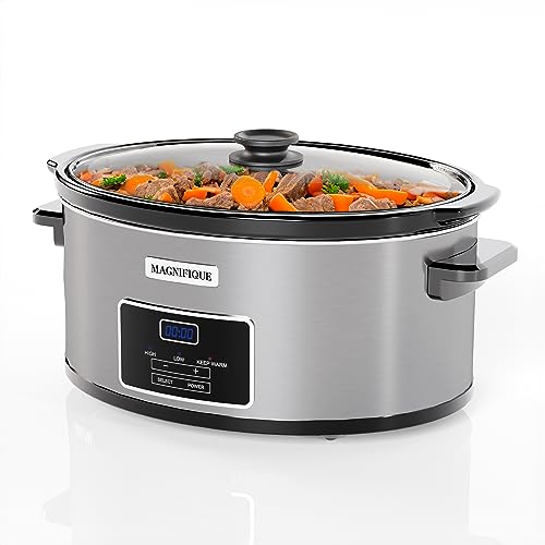 MAGNIFIQUE 8-Quart Casserole Slow Cooker with Timer and Digital Programmable - Small Kitchen Appliance for Family Dinners - Serves 6+ People - Heat Settings: Keep Warm, Low and High