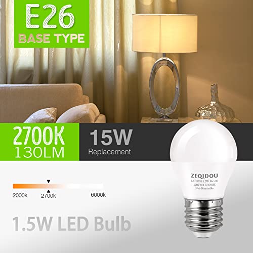 ZEQIDOU Low Watt LED Light Bulbs 1.5W Equivalent 10W 15W 20W Light Bulb, A15 LED 15 Watt Light Bulbs Soft White 2700K Low wattage 120v E26 Standard Base Small Light Bulb(4 Pack)