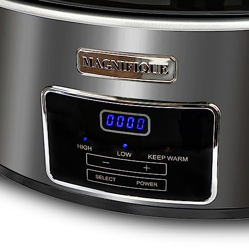 MAGNIFIQUE 8-Quart Casserole Slow Cooker with Timer and Digital Programmable - Small Kitchen Appliance for Family Dinners - Serves 6+ People - Heat Settings: Keep Warm, Low and High