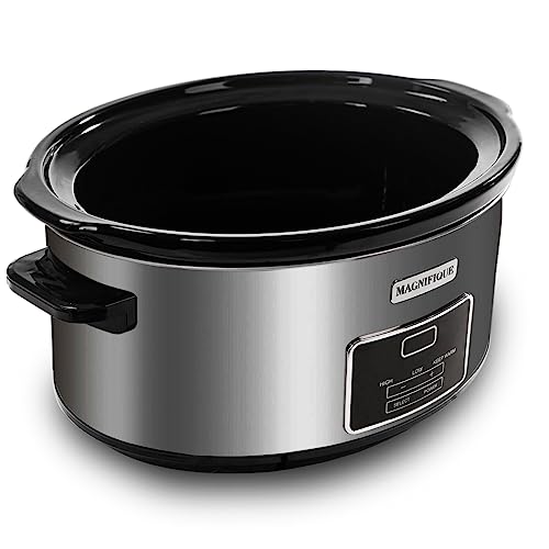 MAGNIFIQUE 8-Quart Casserole Slow Cooker with Timer and Digital Programmable - Small Kitchen Appliance for Family Dinners - Serves 6+ People - Heat Settings: Keep Warm, Low and High