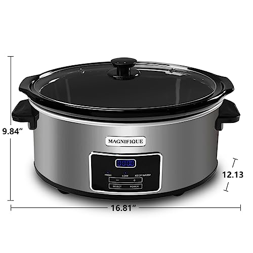 MAGNIFIQUE 8-Quart Casserole Slow Cooker with Timer and Digital Programmable - Small Kitchen Appliance for Family Dinners - Serves 6+ People - Heat Settings: Keep Warm, Low and High