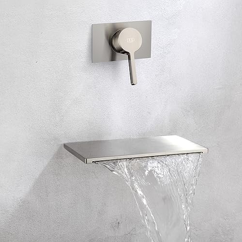 POP SANITARYWARE Wall Mounted Waterfall Bathtub Faucet Brushed Nickel Single Handle Tub Filler Faucet with Valve