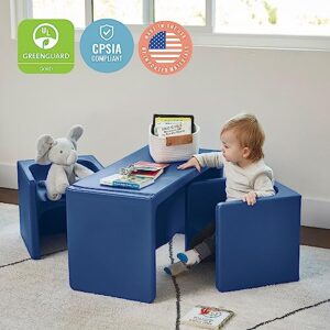 ECR4Kids Tri-Me Table and Cube Chair Set, Multipurpose Furniture, Navy, 3-Piece