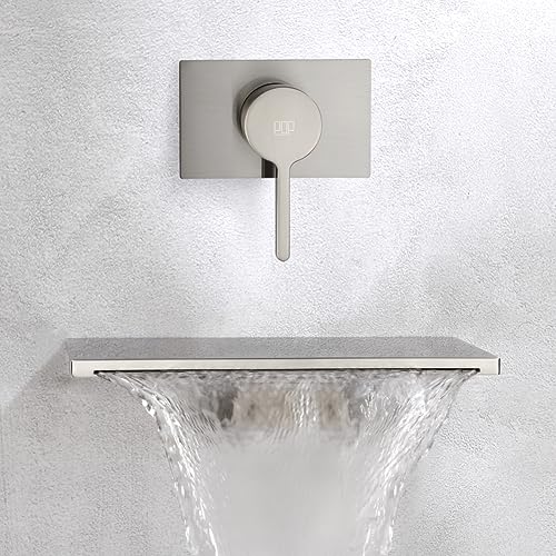 POP SANITARYWARE Wall Mounted Waterfall Bathtub Faucet Brushed Nickel Single Handle Tub Filler Faucet with Valve