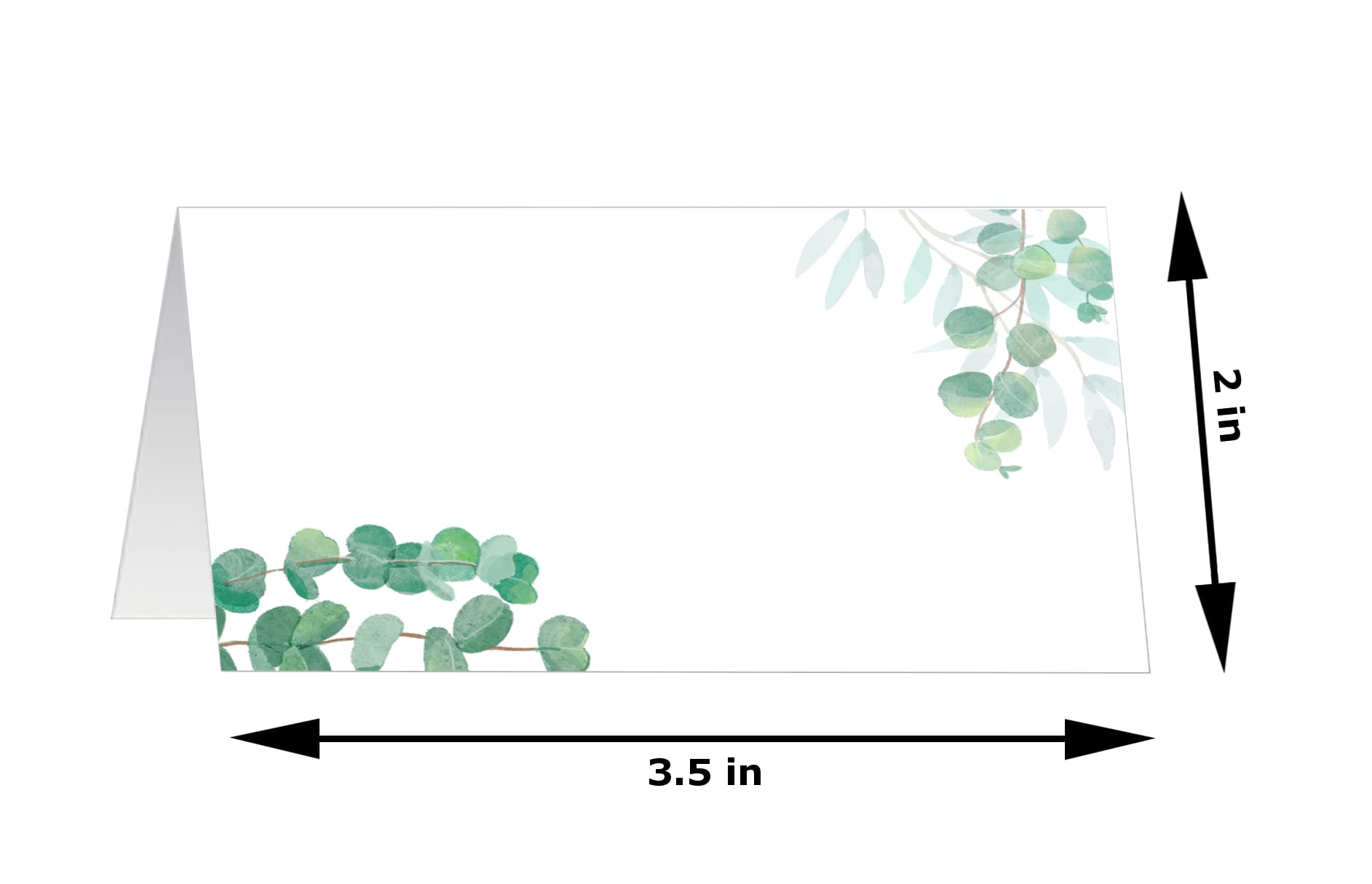 RokAPary Eucalyptus Tented Table Place Cards, for Wedding, Bridal Shower, Bachelorette or Engagement Party, Dinner Parties, Banquets, Easy Folding, 2"x3.5" Pack of 50 Cards, Made in USA