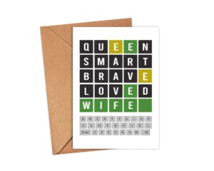 wordle wife card - mothers day wordle card - wife card - wordle lover card - happy birthday wordle - queen smart brave loved - word game card for wife - anniversary- birthday gift - greeting card