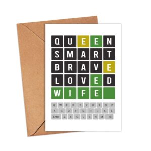 Wordle Wife Card - Mothers Day Wordle Card - Wife Card - Wordle Lover Card - Happy Birthday Wordle - Queen Smart Brave Loved - Word Game Card For Wife - Anniversary- Birthday Gift - Greeting Card