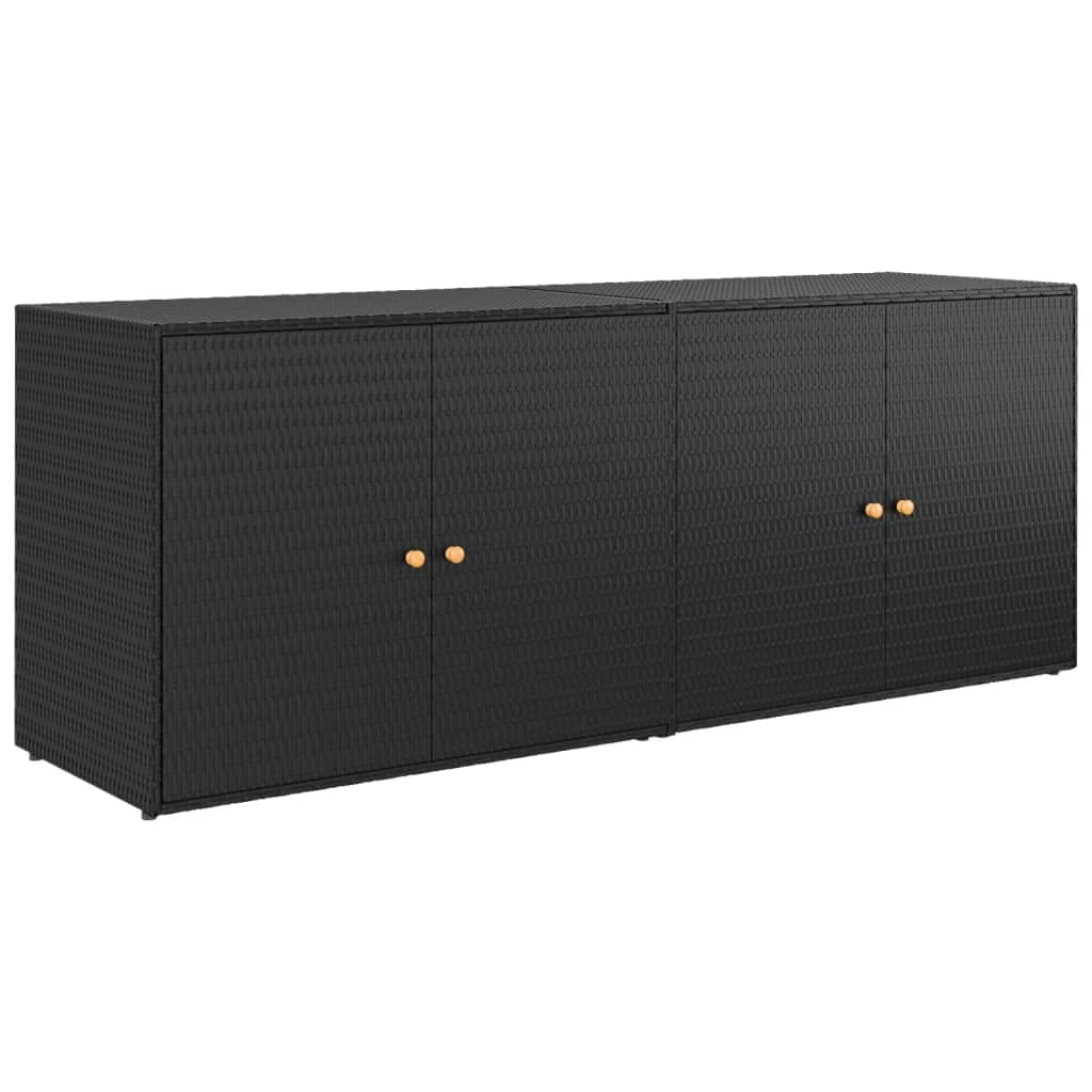 CHARMMA Outdoor Storage Cabinet Poly Rattan Garden Storage Shed with 4 Doors and Large Storage Compartment Weather Resistant Outdoor Storage Cabinet for Garden,Patio,Balcony Black 78"x21.9"x31.5"