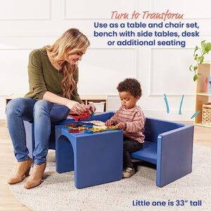 ECR4Kids Tri-Me Table and Cube Chair Set, Multipurpose Furniture, Navy, 3-Piece